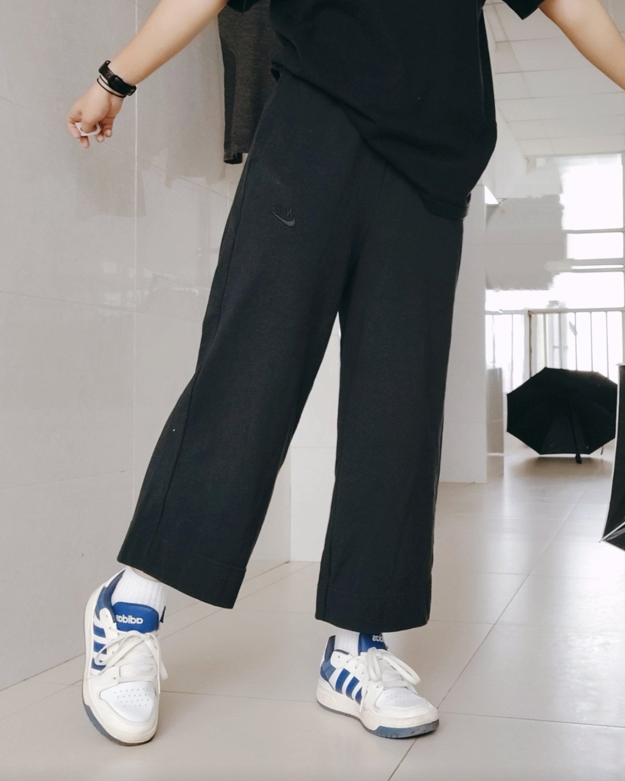 【現貨】Nike W NSW Pant 刺繡 七分 寬褲 運動長褲 黑