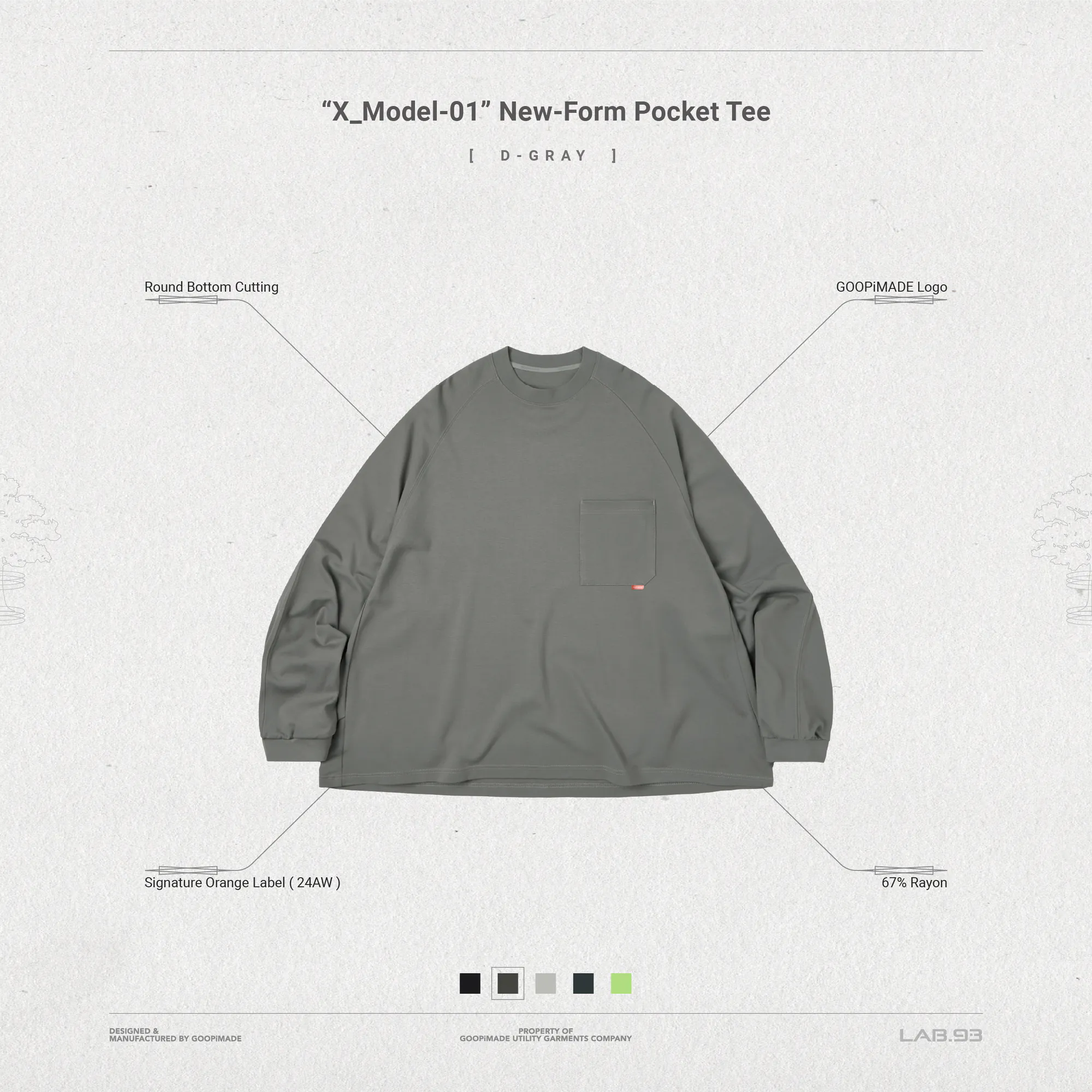 GOOPiMADE “X_Model-01” New-Form Pocket Tee - D-Gray
