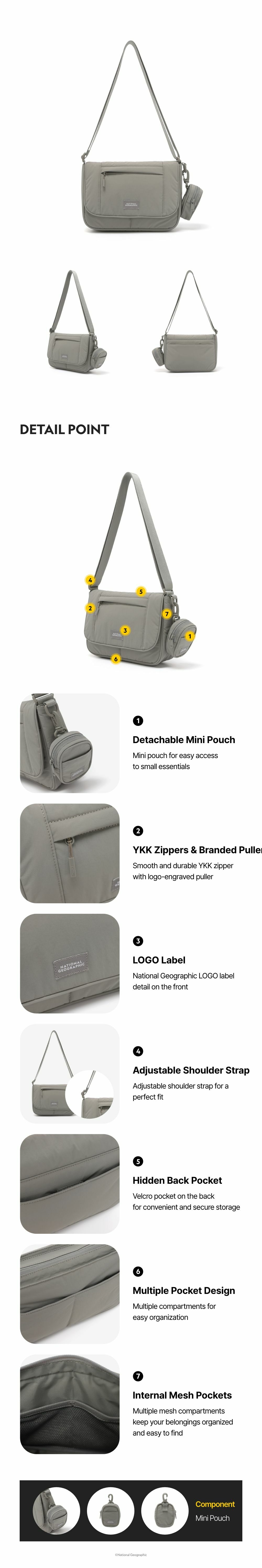 NATIONAL GEOGRAPHIC★ヘロンライトクロスバッグ_3色 HERON Light Crossbody Bag - KHAKI