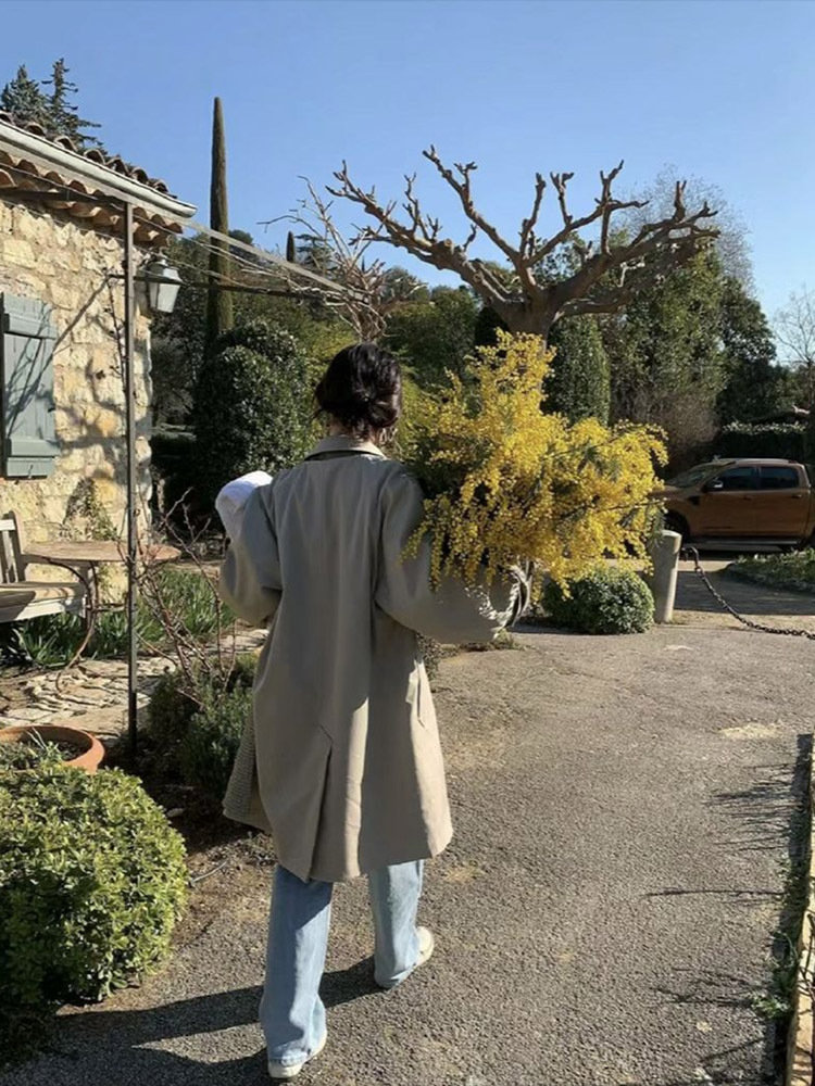 ᴷᴼᴿᴱᴬ 🇰🇷 新款復古小格紋休閒兩面穿長版風衣外套