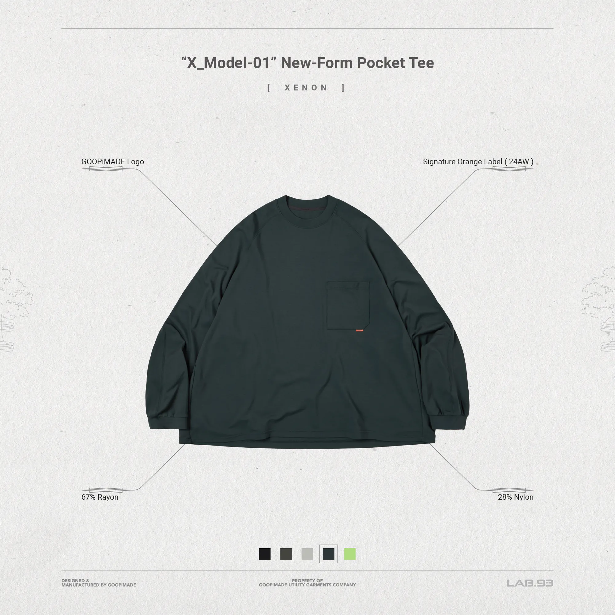 GOOPiMADE “X_Model-01” New-Form Pocket Tee - Xenon