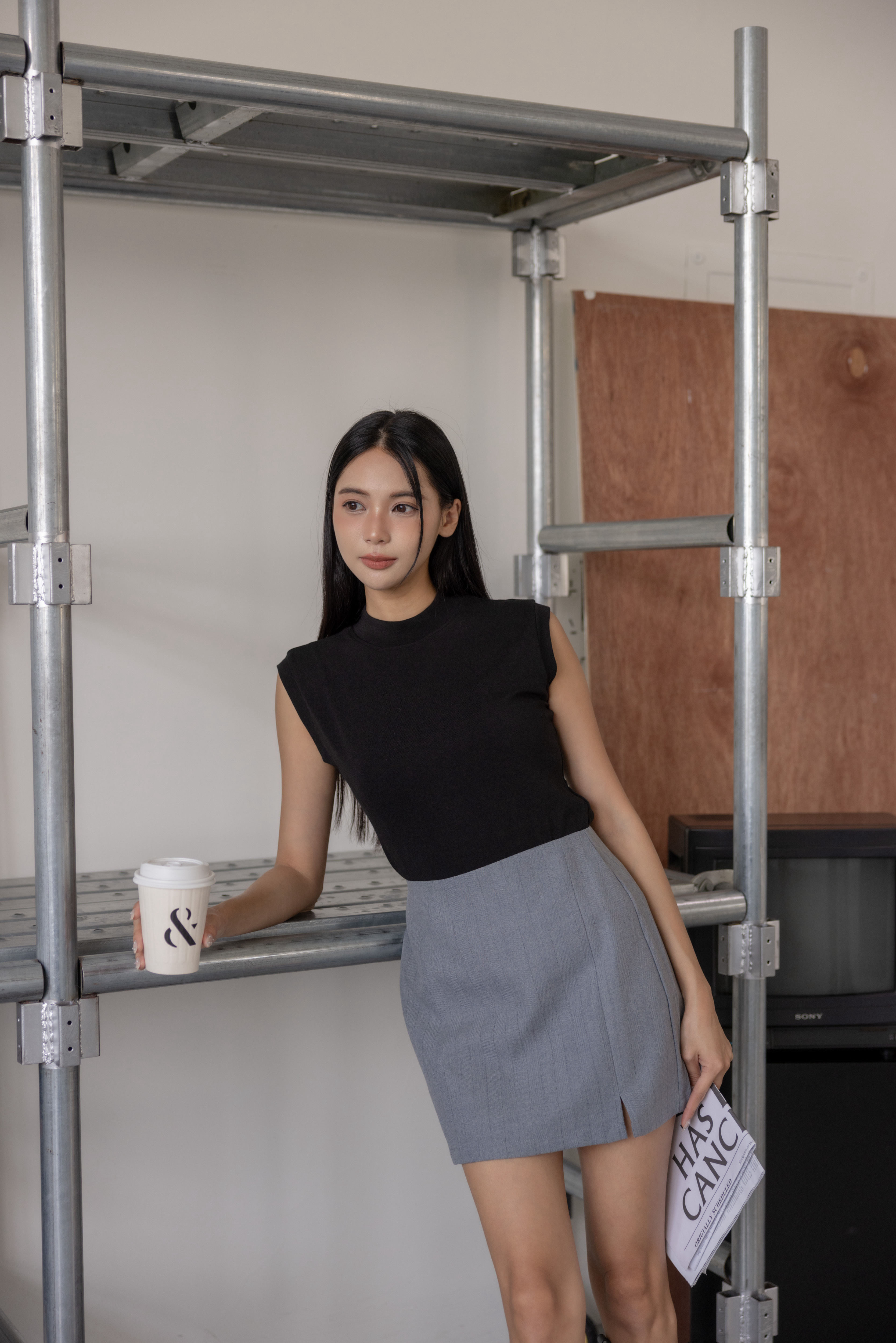 海鷗灰條文褲裙