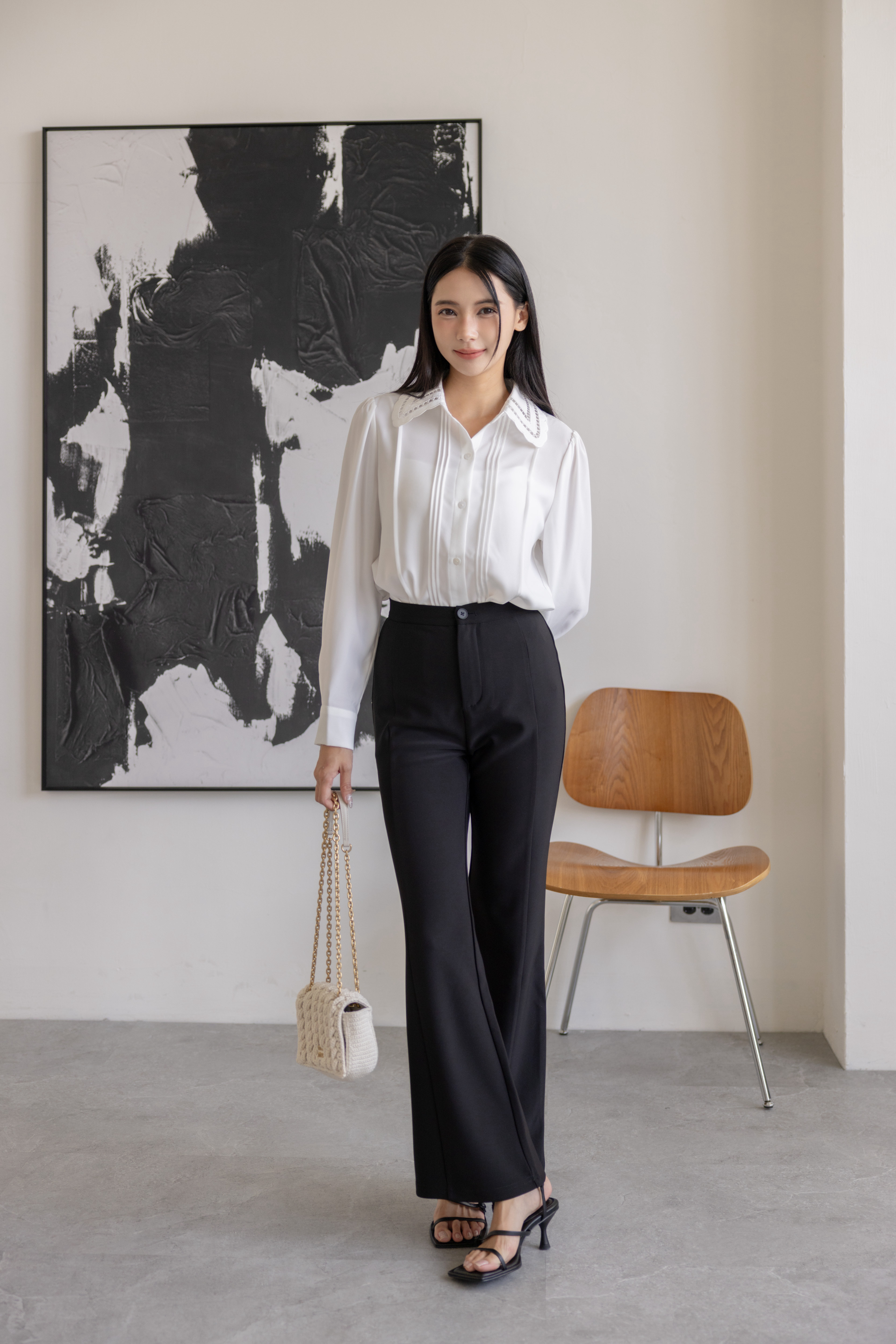 超長腿微喇叭西裝長褲