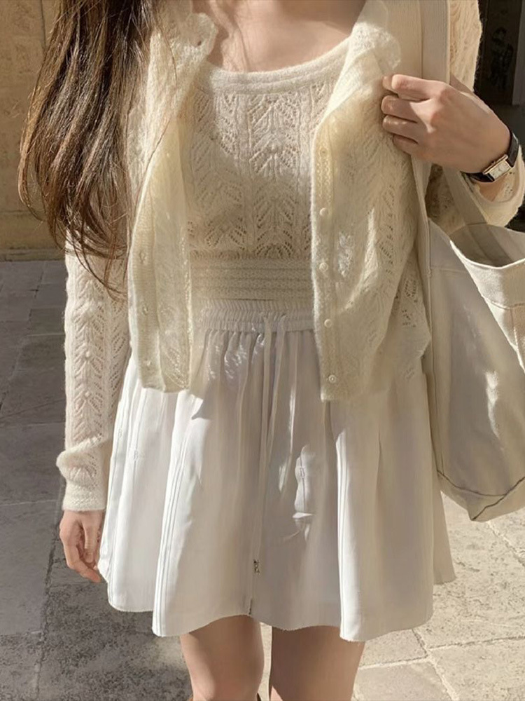 <現貨>The Barnet - 花邊圓領純色春季新款針織開衫