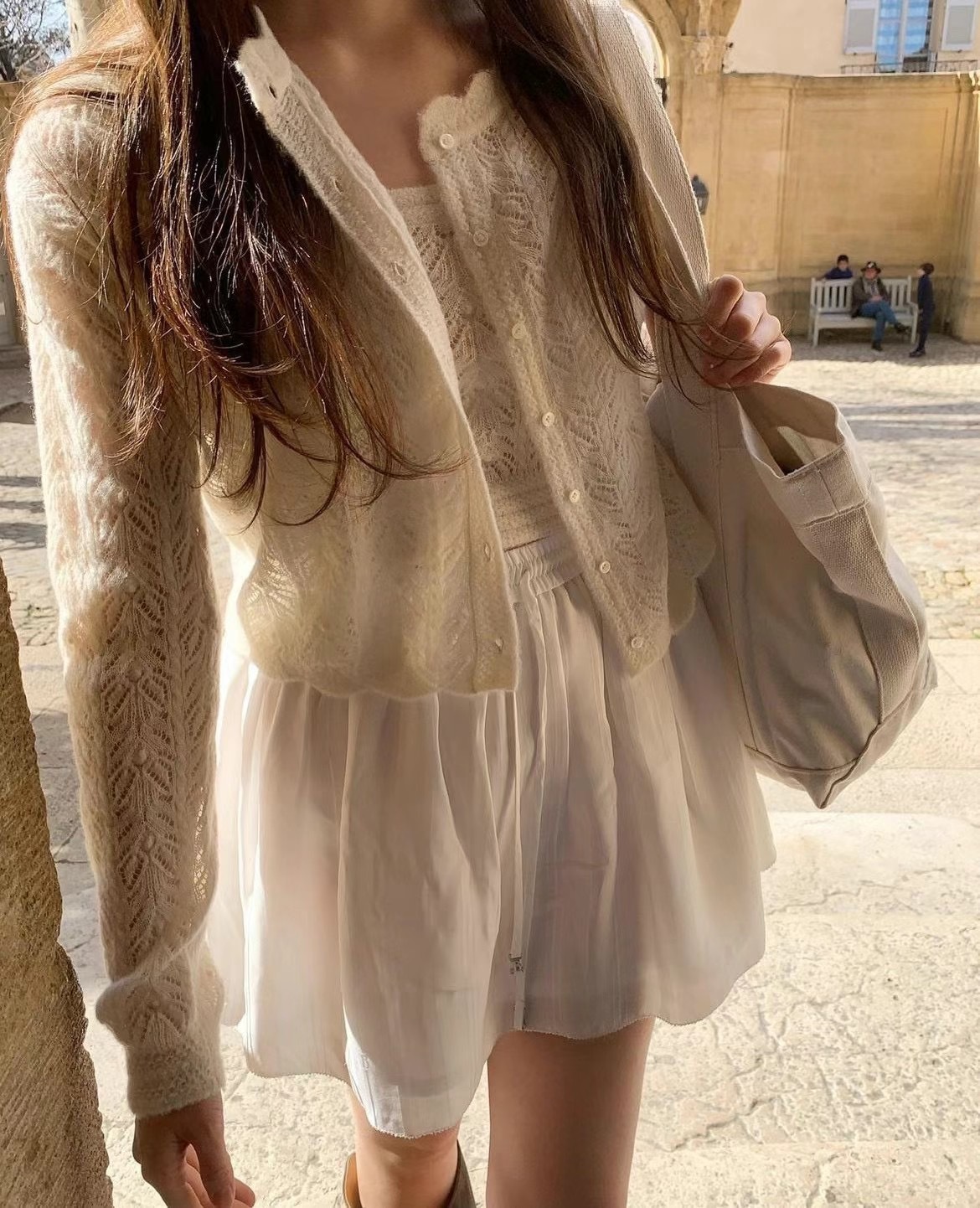 <現貨>The Barnet - 花邊圓領純色春季新款針織開衫