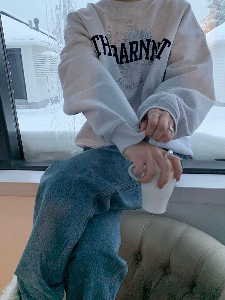 The Barnet - 加厚加絨圓領灰色衛衣