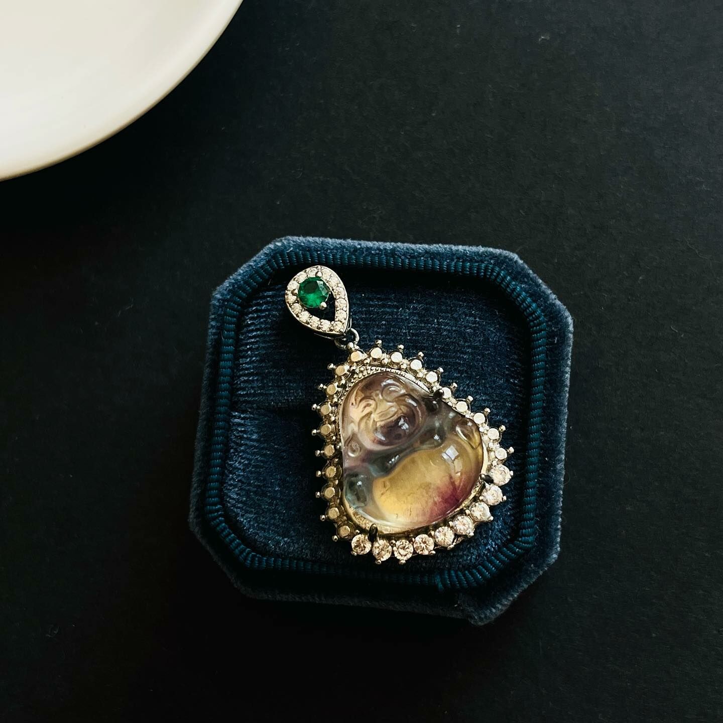 [原石] 螢石 彌勒佛 925銀項鍊吊墜