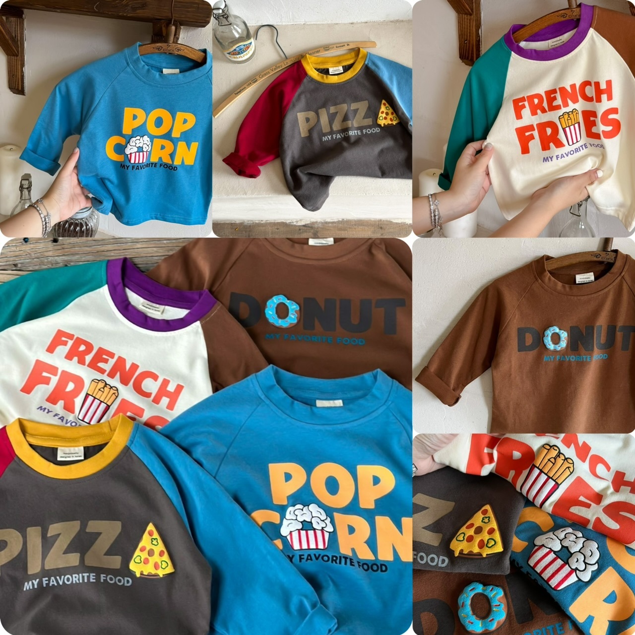 兒童食物圖案牛角肩長袖T恤-2401670