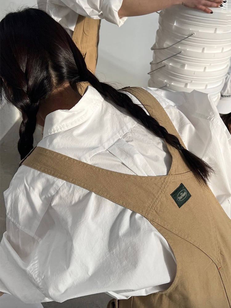 The Barnet - 卡其工裝直筒吊帶褲