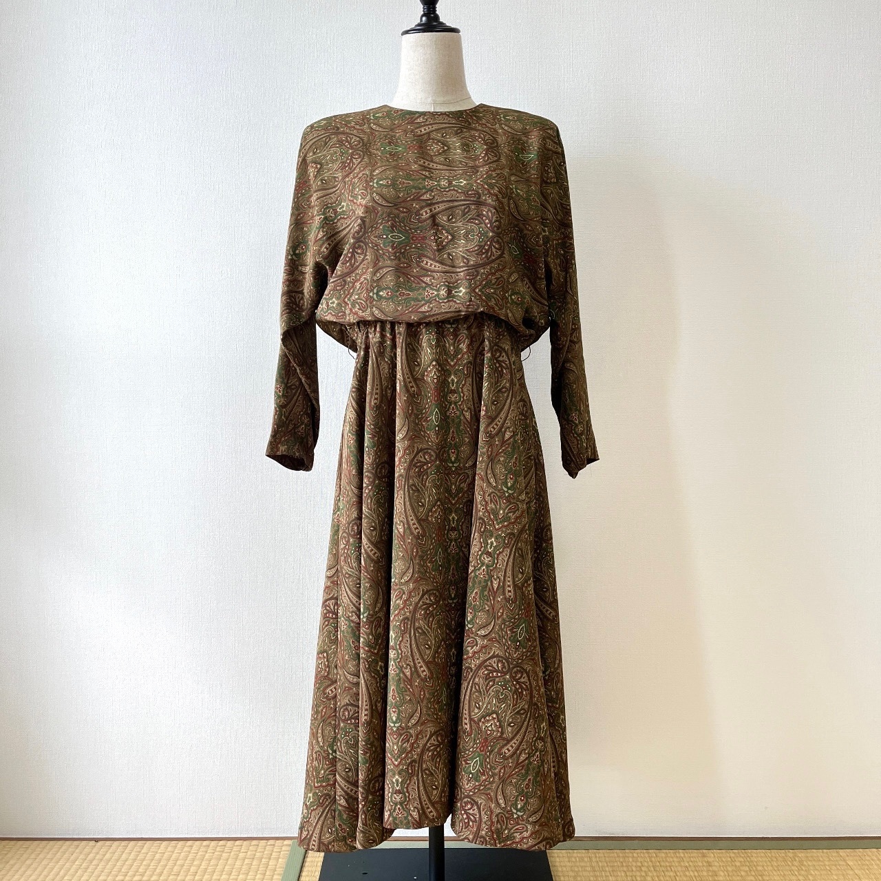 氣質啡色腰果花古着連身裙