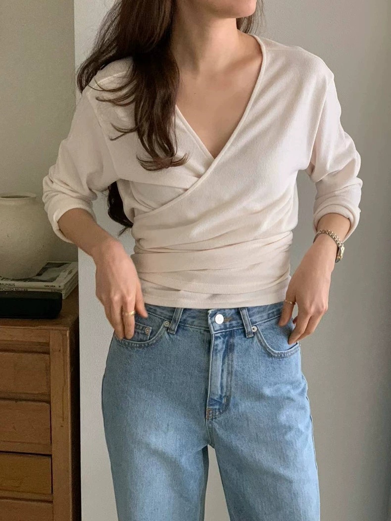 Ounce - 薄透性感氣質V領一片式系帶針織上衣(兩色)