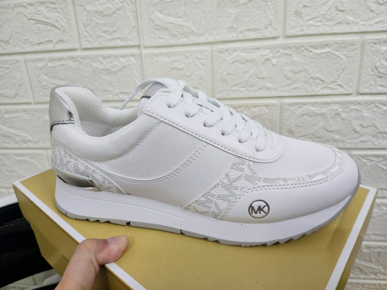 S] MICHAEL KORS ANDI TRAINER FAUX LEATHER SHOES,BRIGHT WHITE