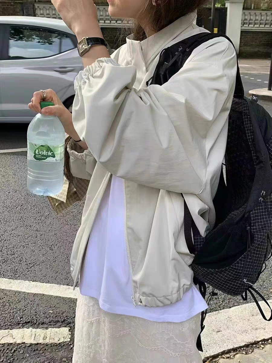 Ounce - 風衣面料簡約休閒拉鍊夾克外套(兩色)