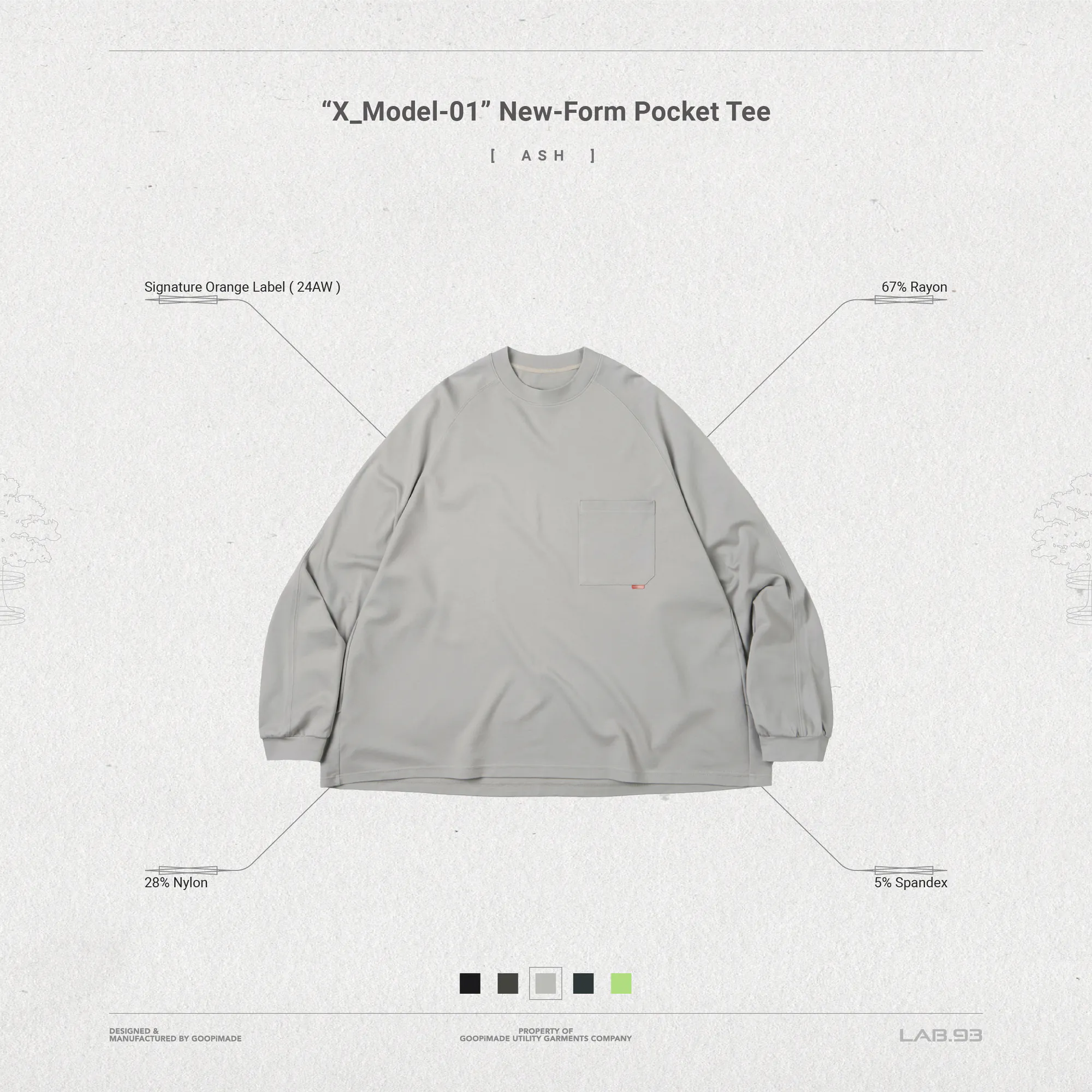 GOOPiMADE “X_Model-01” New-Form Pocket Tee - Ash
