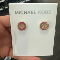 [S] MICHAEL KORS MKJC0012B710 CRYSTAL LOGO STUD EARRINGS,PINK/GOLD, 796483654181 (SMK1026)