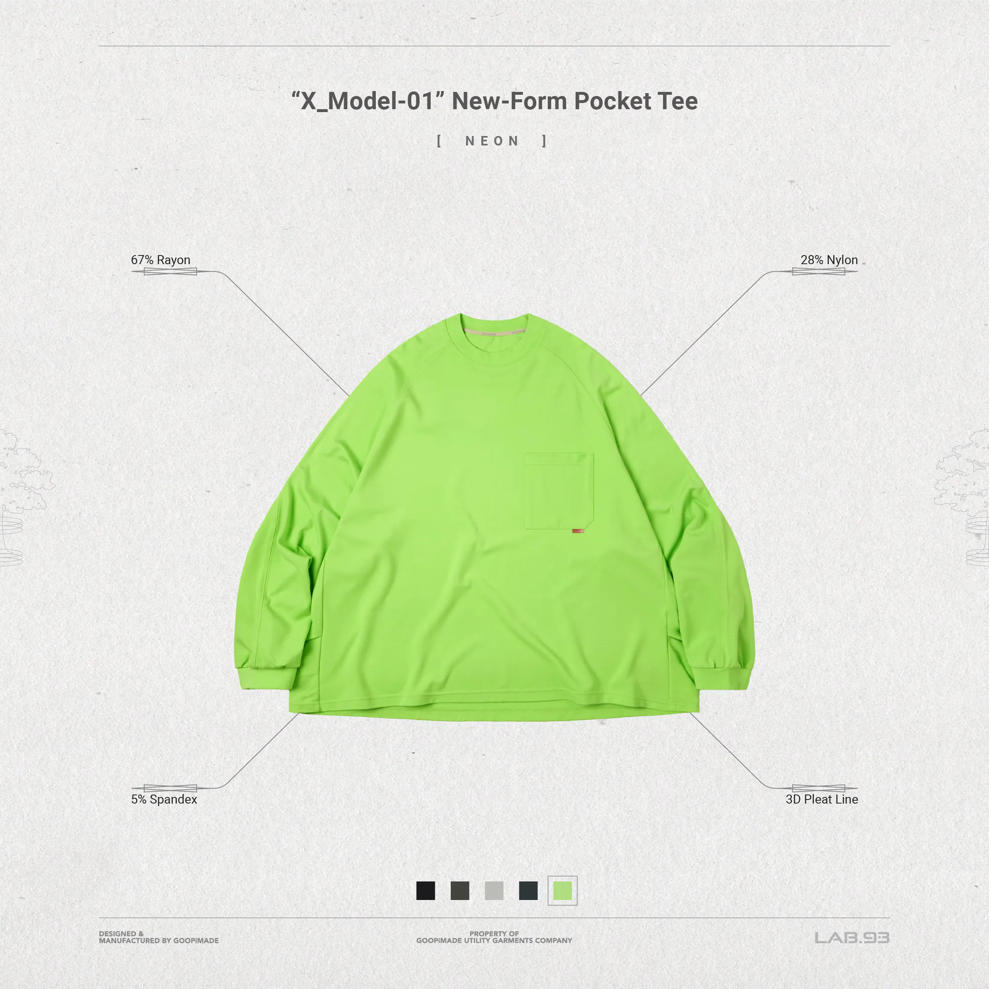 GOOPiMADE “X_Model-01” New-Form Pocket Tee - Neon