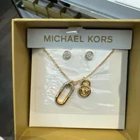 [S] MICHAEL KORS MKJ8438SET EARRINGS & NECKLACE BLING BLING SET,GOLD, 796483663428 (SMK1031)