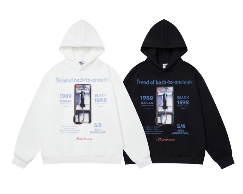 美式英文標語電話亭印花加絨帽T