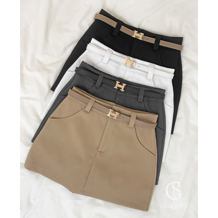 S106 現貨「高磅毛呢滑滑Ａ字褲裙」