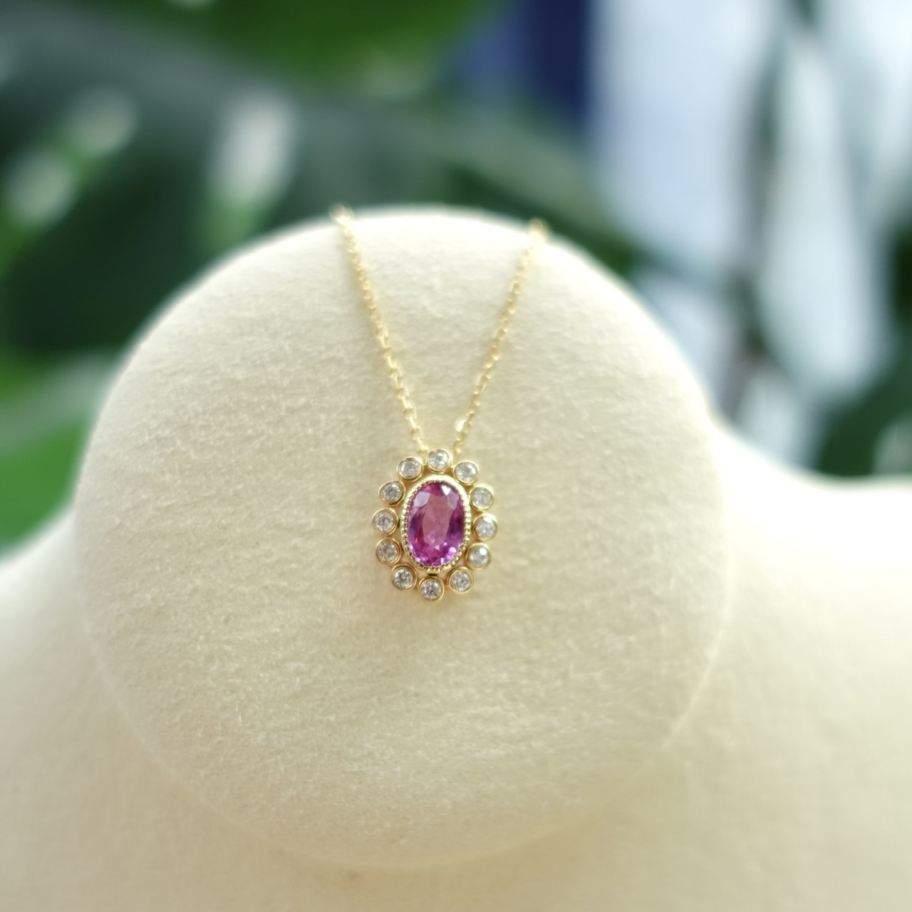 18K金粉紅藍寶石鑽石套鍊