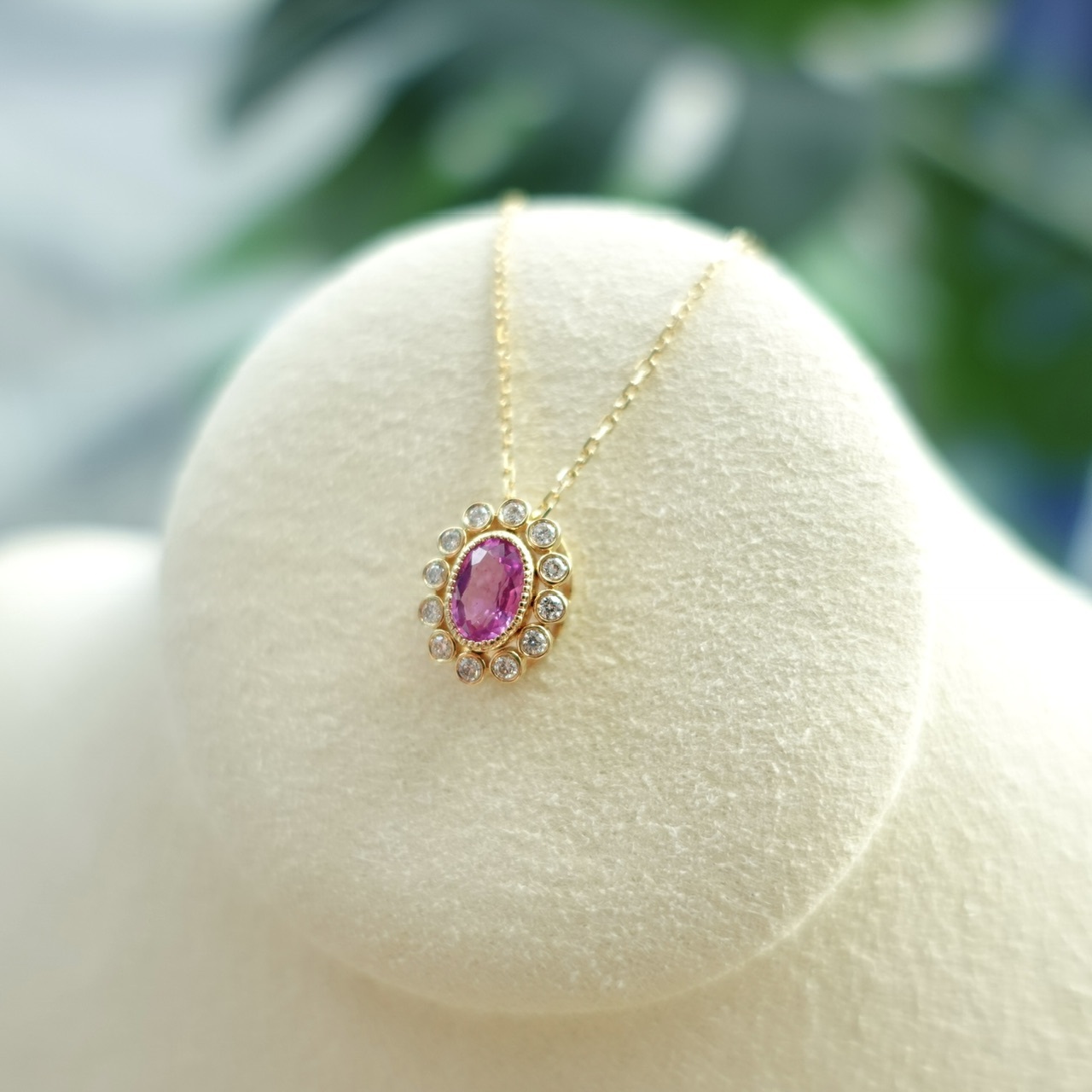 18K金粉紅藍寶石鑽石套鍊