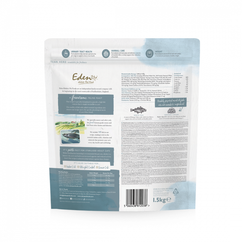 Eden 全營宴系列 白魚鯡魚魚子醬 貓乾糧1.5公斤 (適合所有成年貓咪)
