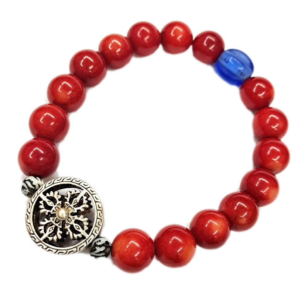  十字杵{鎏銀}+珊瑚{海竹}手珠10mm【十方】132759