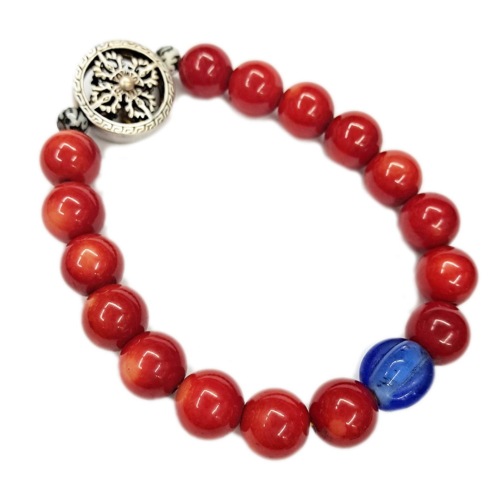  十字杵{鎏銀}+珊瑚{海竹}手珠10mm【十方】132759