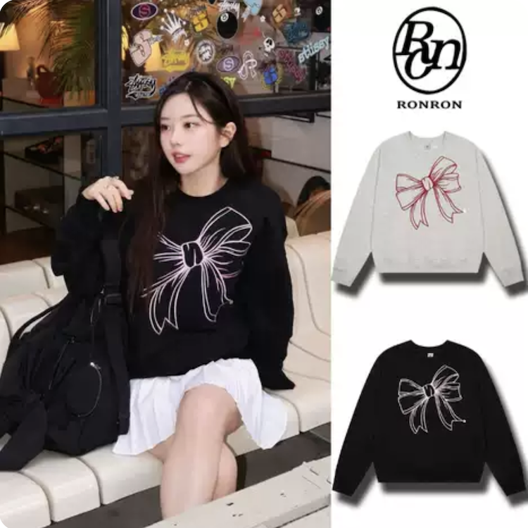 直播商品ON18 -RONRON Big Ribbon Line Sweatshirt 線條蝴蝶結衛衣