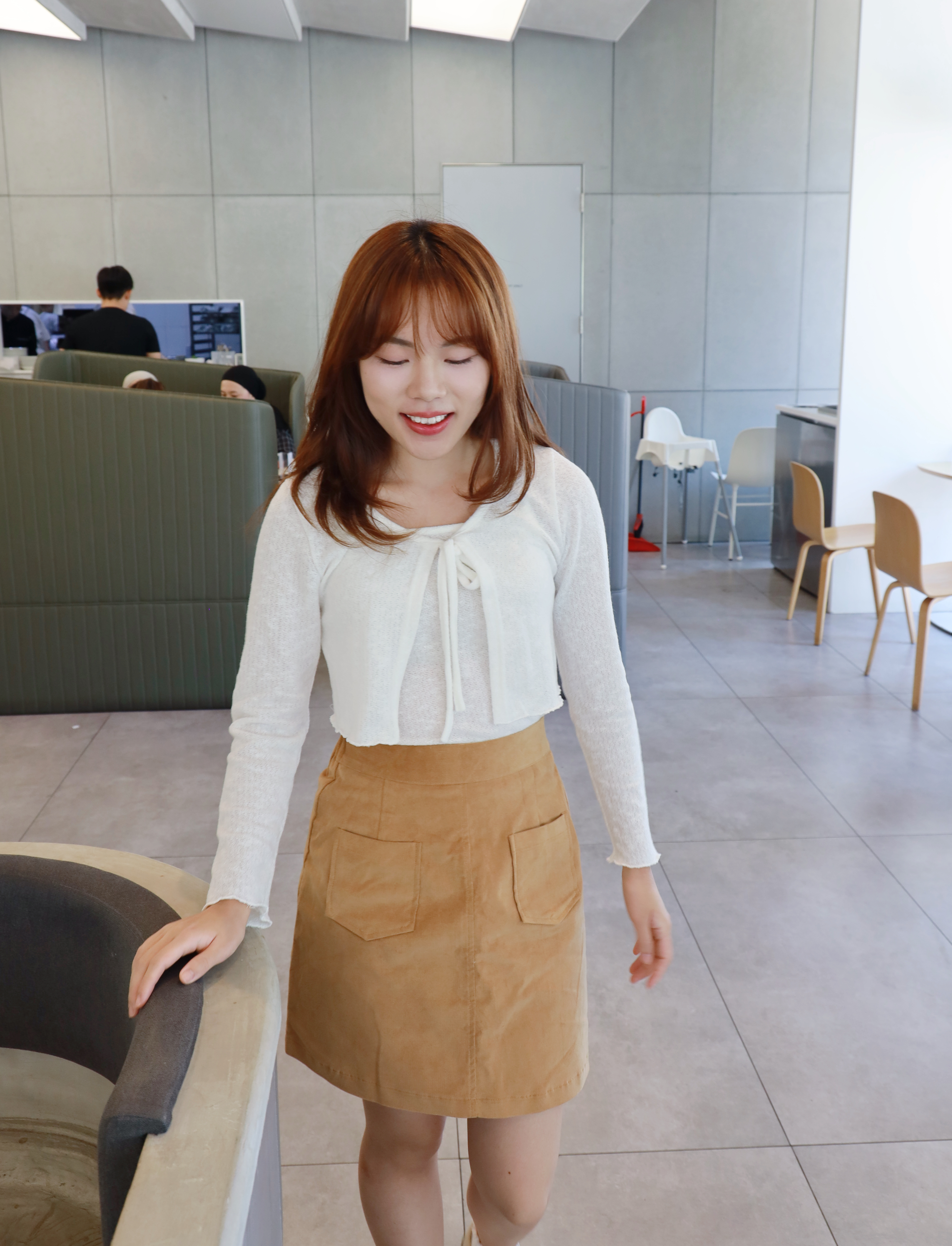 ||SK281||  薄燈芯絨口袋中長裙