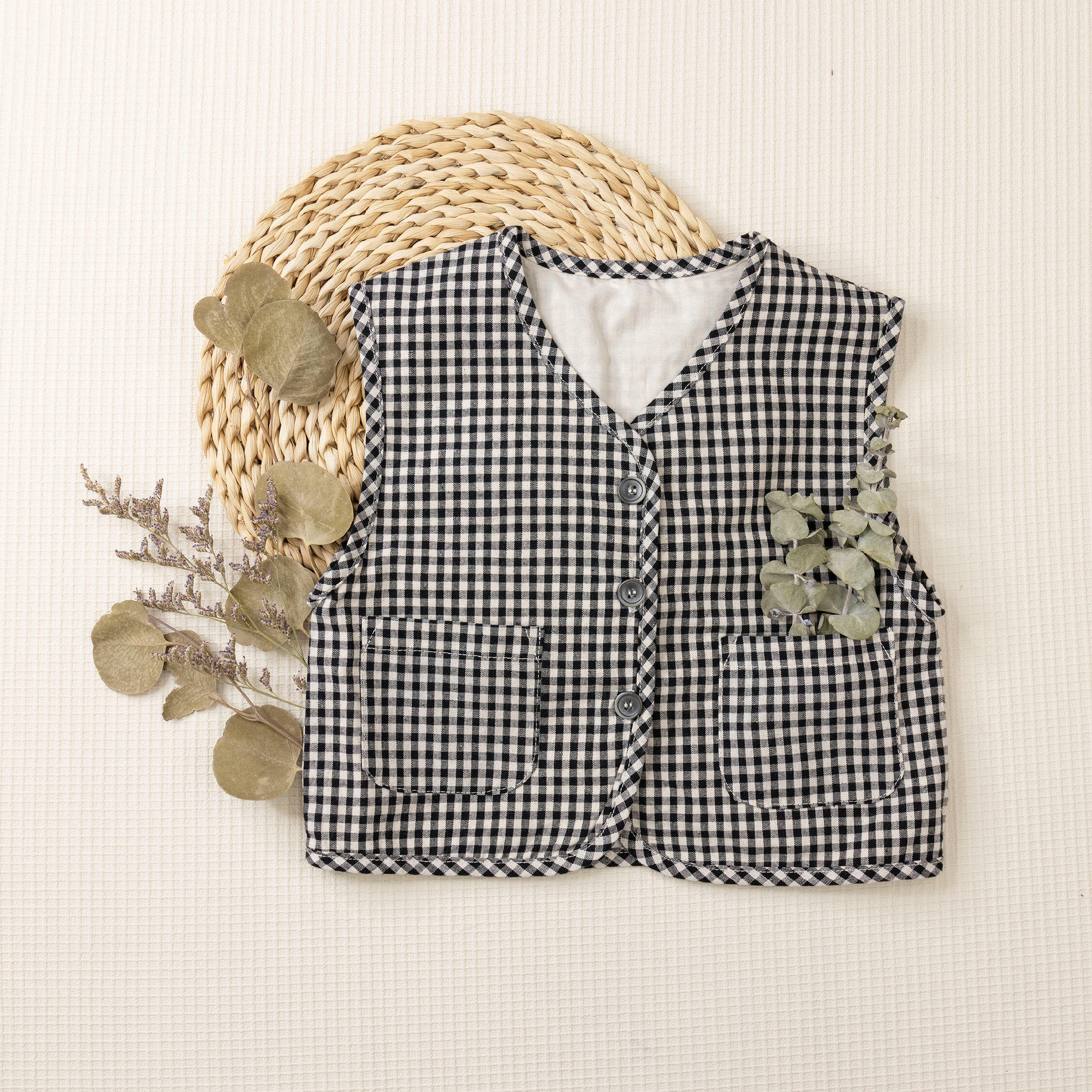 【H45230】日系百搭黑白格紋背心