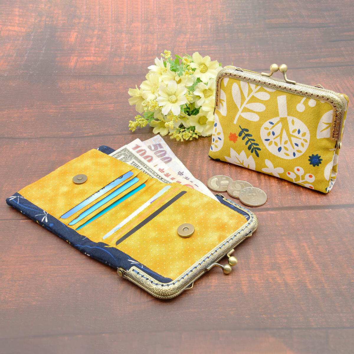 12.5公分ㄇ形花邊木珠口金【贈手作人簡單短夾紙型】