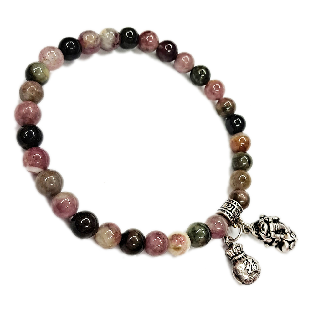 貔貅+錢袋925純銀+碧璽手珠6mm【十方】139310