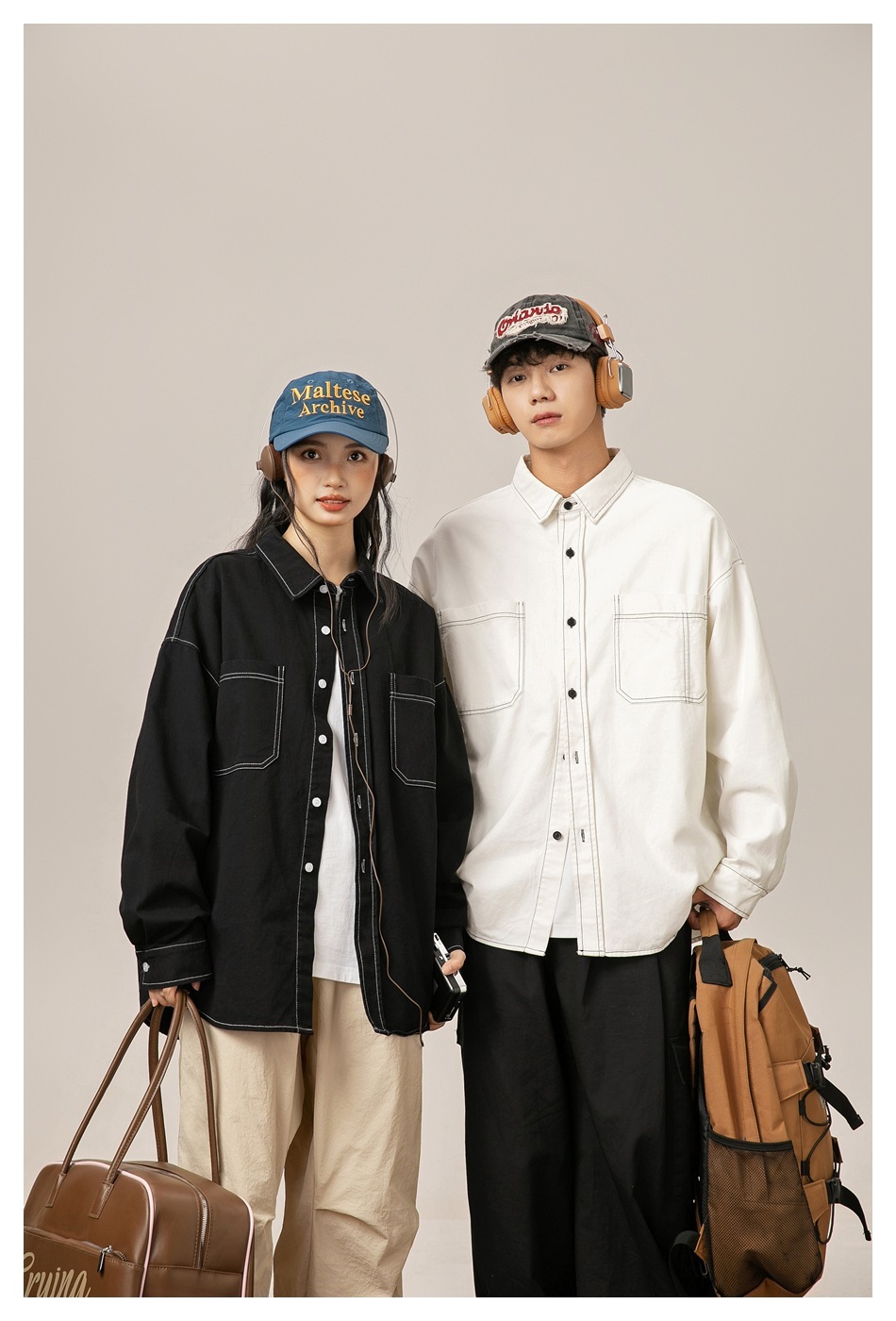 10M06 雙口袋明線造型長袖襯衫 兩色