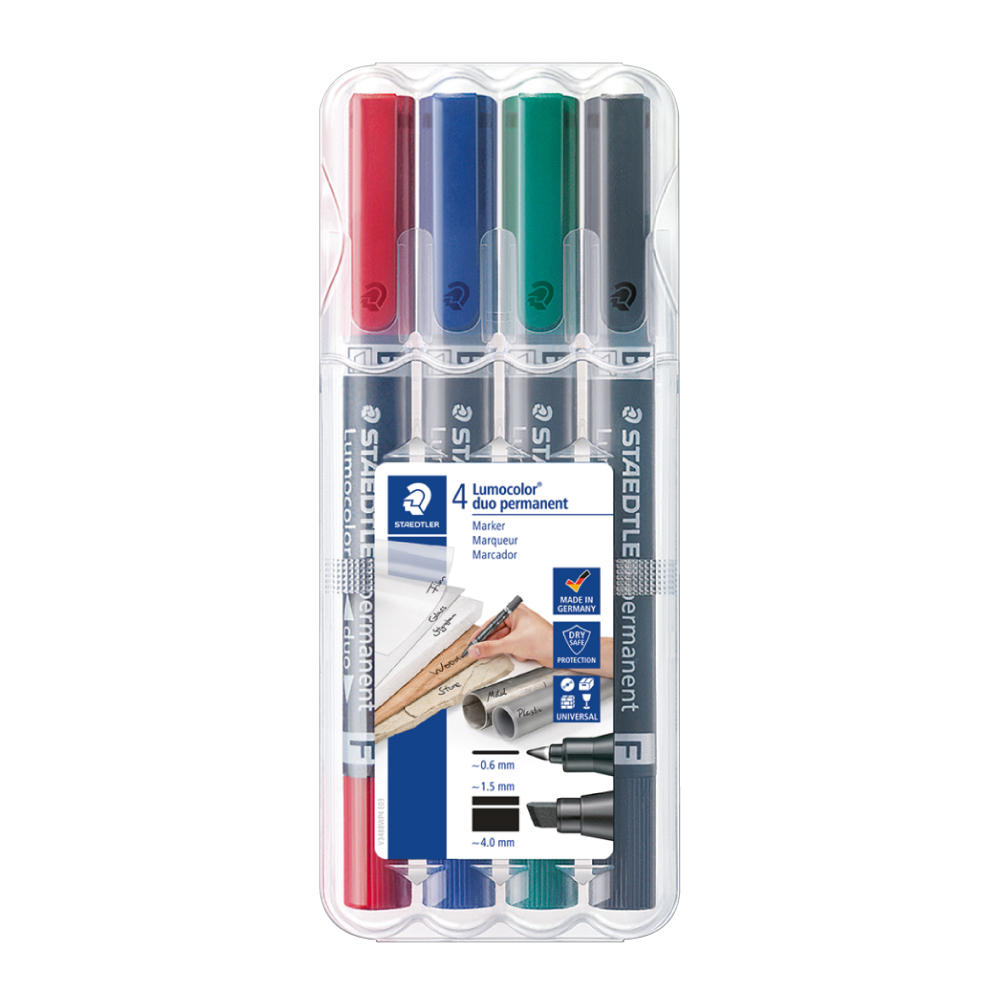 【STAEDTLER 施德樓】雙頭投影萬用筆 斜頭+F尖 4色組 MS348 B WP4