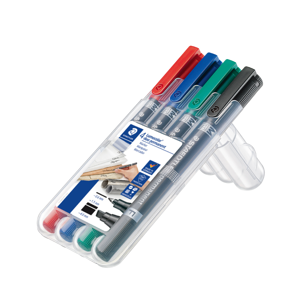 【STAEDTLER 施德樓】雙頭投影萬用筆 斜頭+F尖 4色組 MS348 B WP4