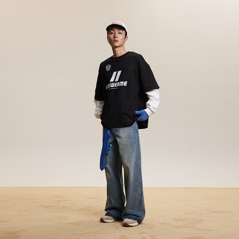 10M02 撞色拼接感假兩件上衣 兩色