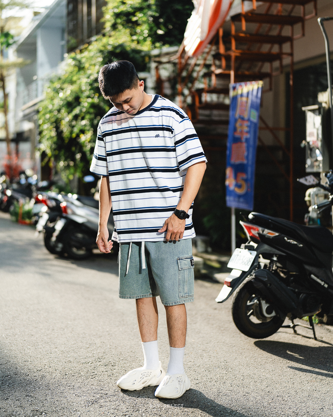 #現貨 Tailor collection 復古 撞色 胸前刺繡 條紋短T 四色