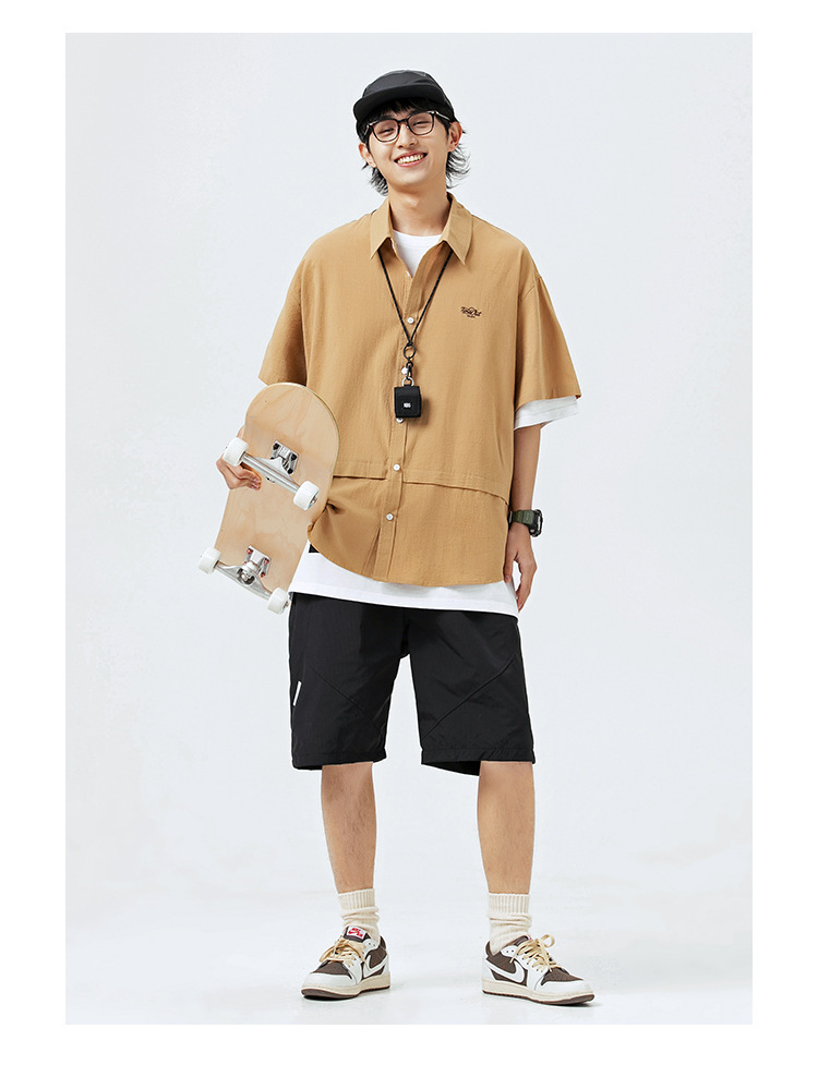 10M04 山系簡約刺繡短袖襯衫 一色