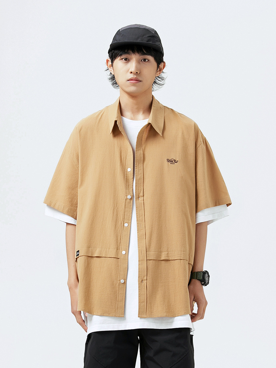 10M04 山系簡約刺繡短袖襯衫 一色