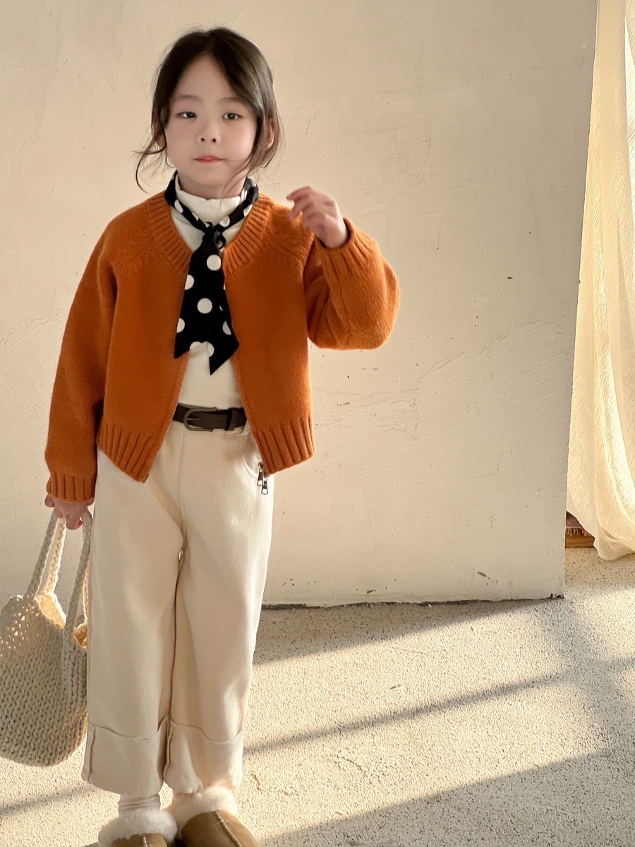 南瓜橘短版針織外套