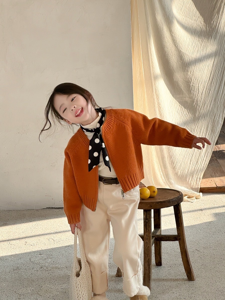 南瓜橘短版針織外套