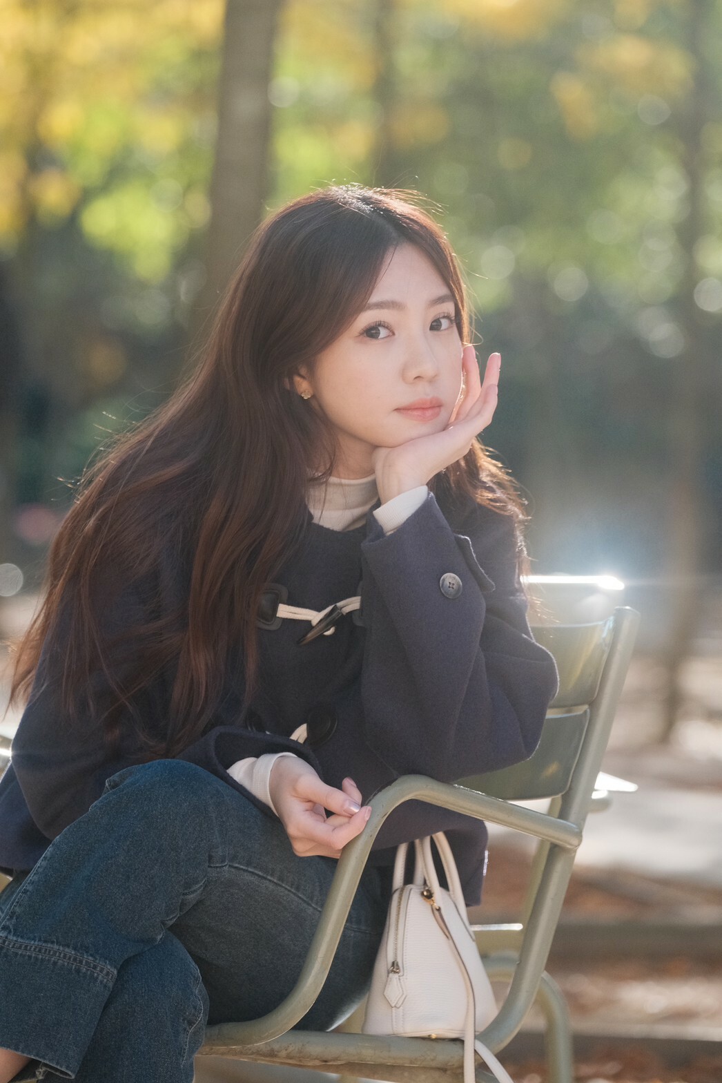 guten made/100%羊毛 牛角釦短版手工大衣-深藍