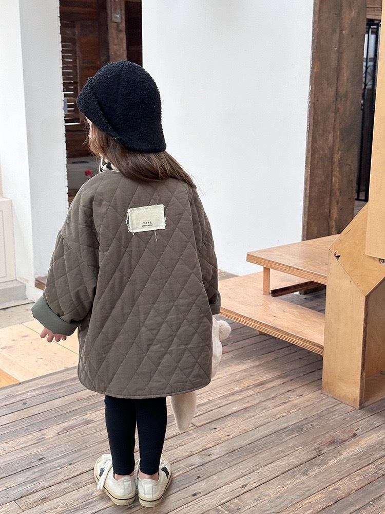 菱格紋小布標中長版葫蘆外套