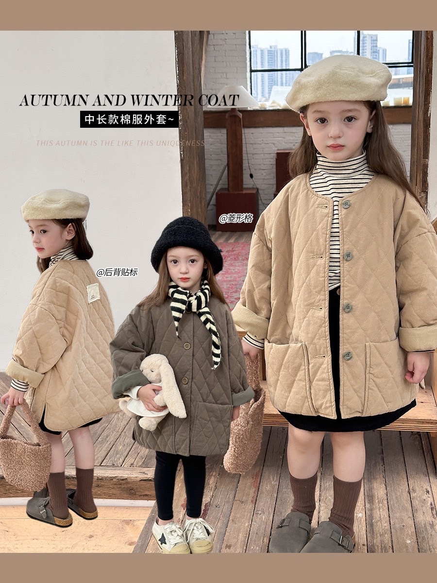 菱格紋小布標中長版葫蘆外套