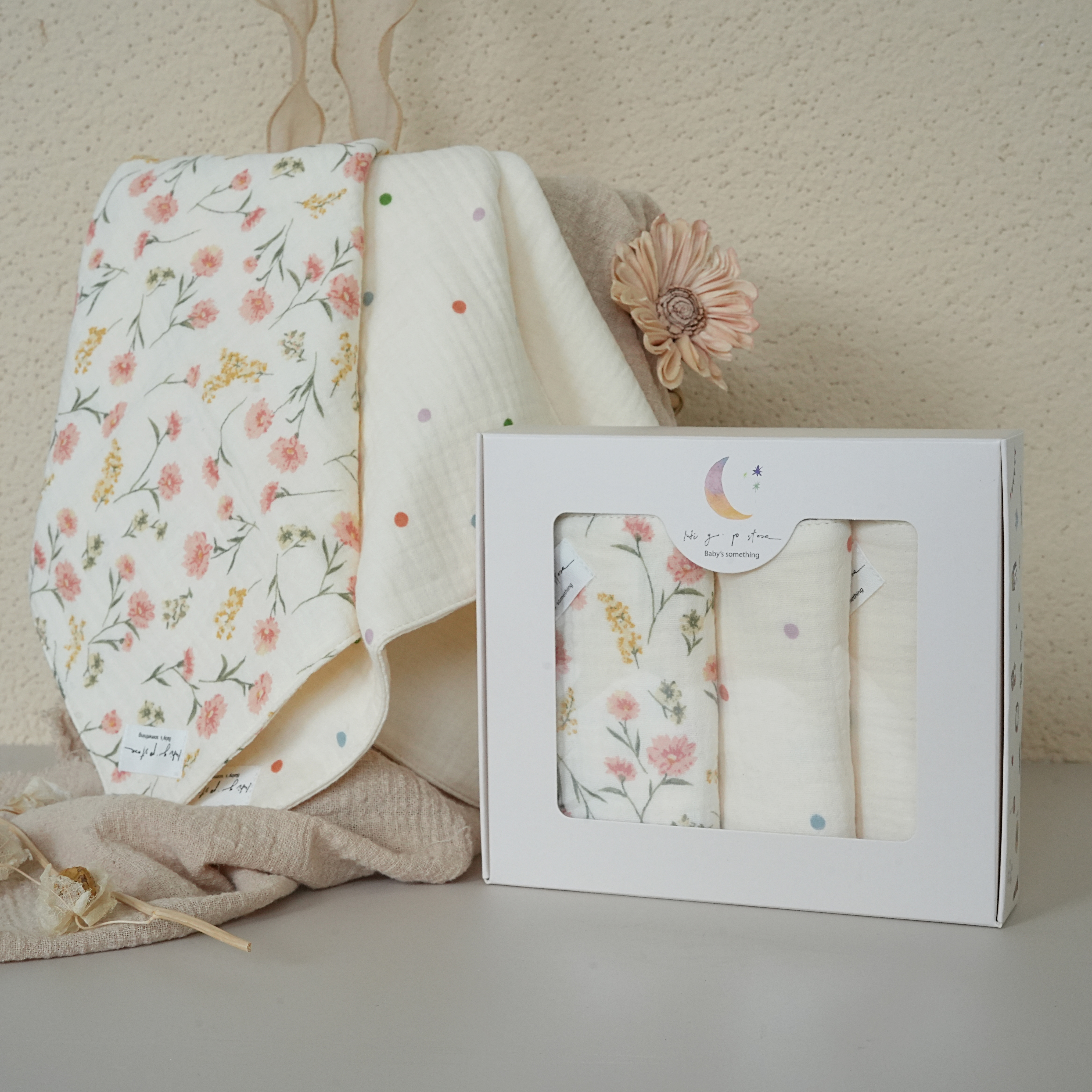 Hi Y.P store-手作六層紗紗布巾-康乃馨(3件組)