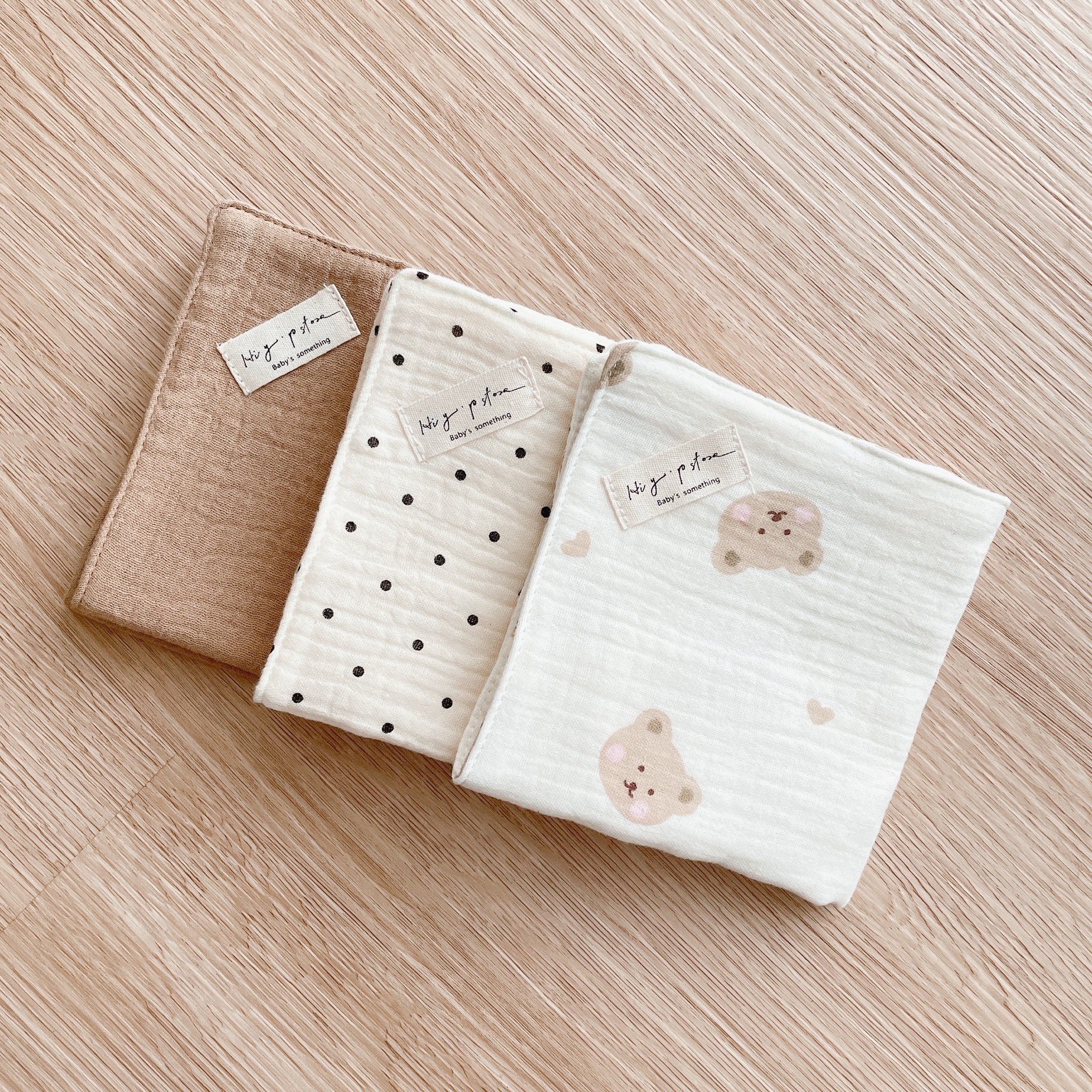 Hi Y.P store-手作六層紗紗布巾-腮紅小熊(3件組)