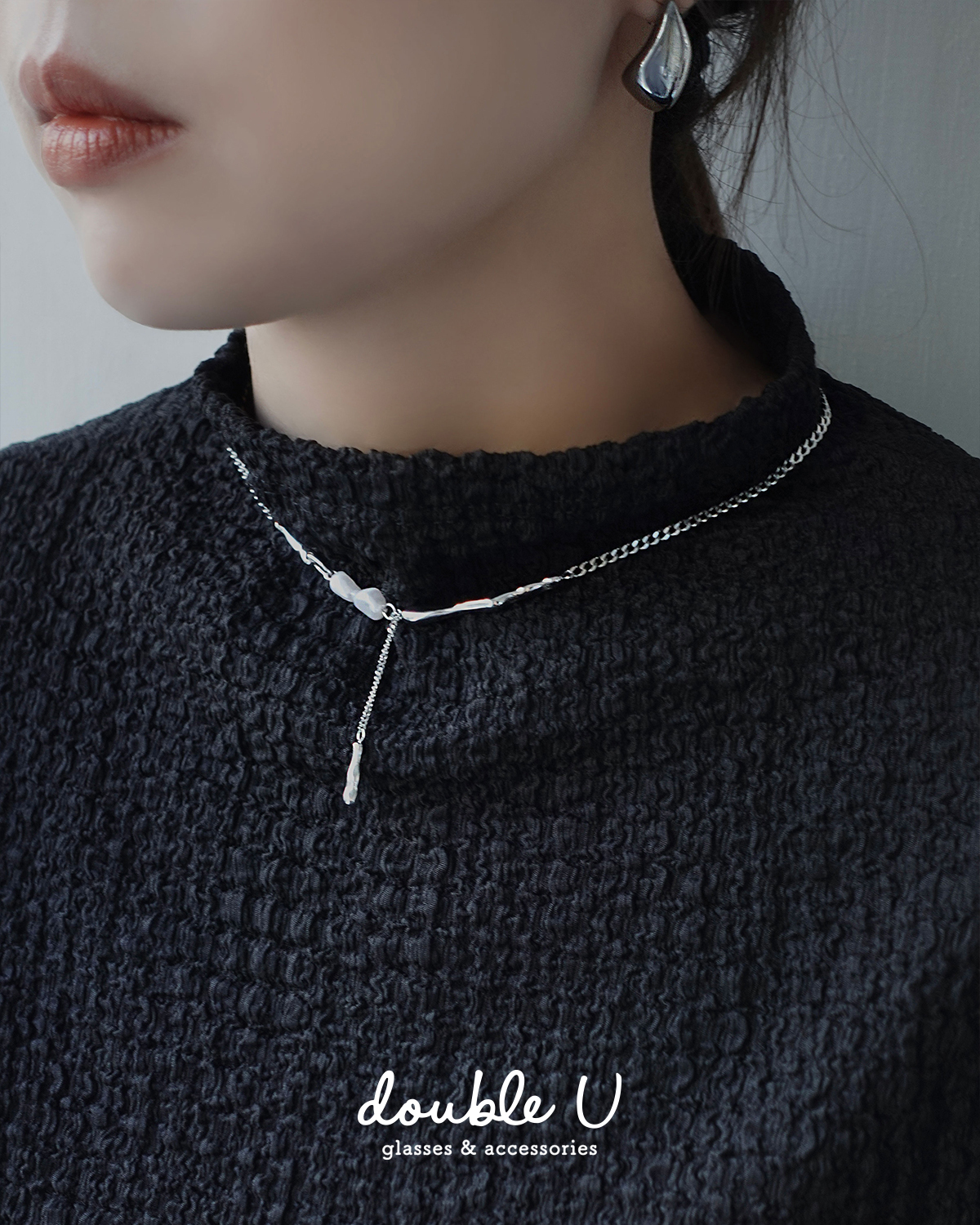 流線吊墜珍珠・鋼飾項鍊 (INX10173)