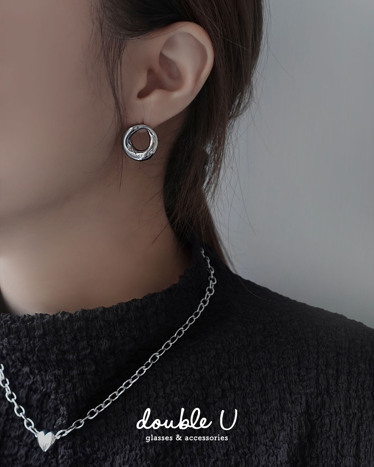 流線圓弧・鋼飾耳環 (EEX10440)