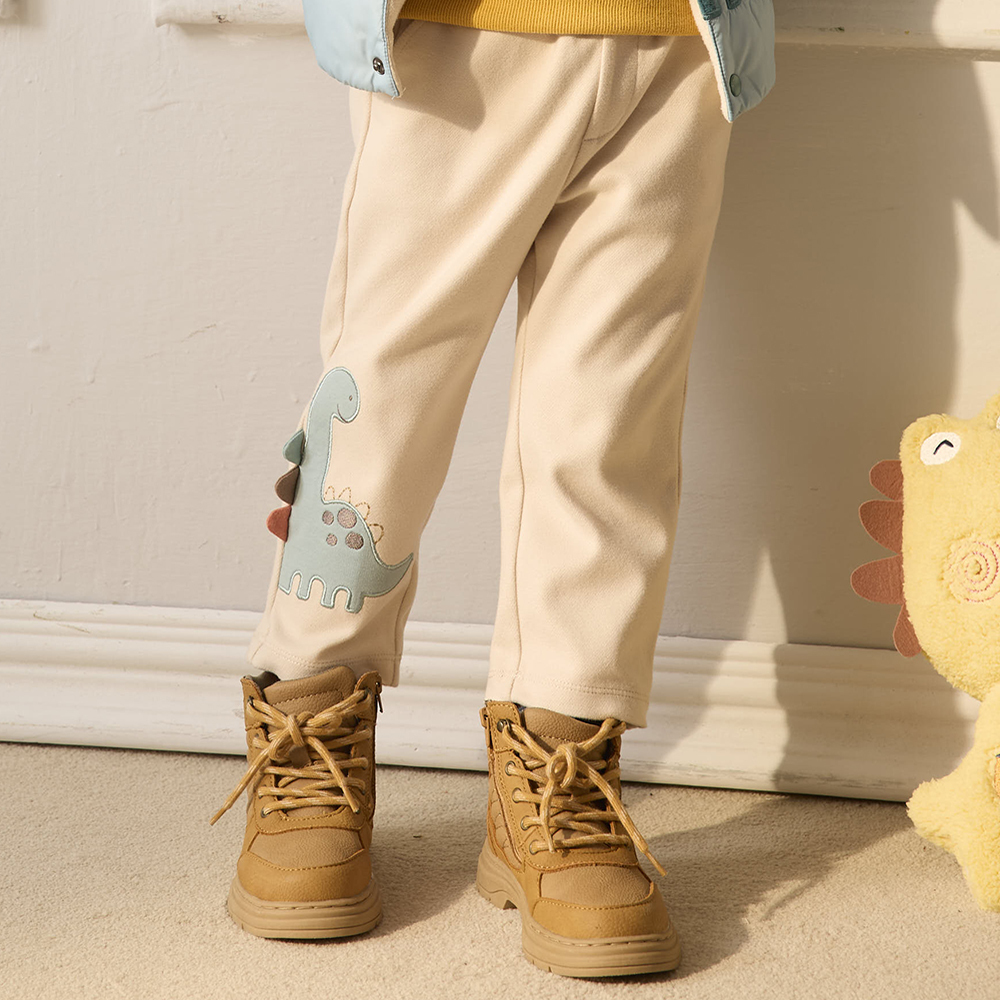 PIPPY 可愛小恐龍繡花棉質長褲 米